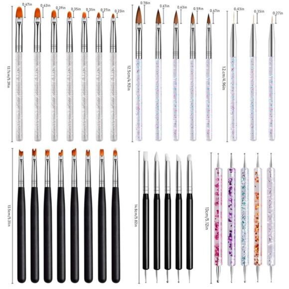 33pcs Acrylic Nail Brush Set UV Gel Nail Art Brushes Nail Art Builder Brush - Picture 2 of 8